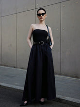 Women's Summer Black Top-Tight And Bottom-Wide Knitted Splicing Woven Casual Dress With Side Pockets